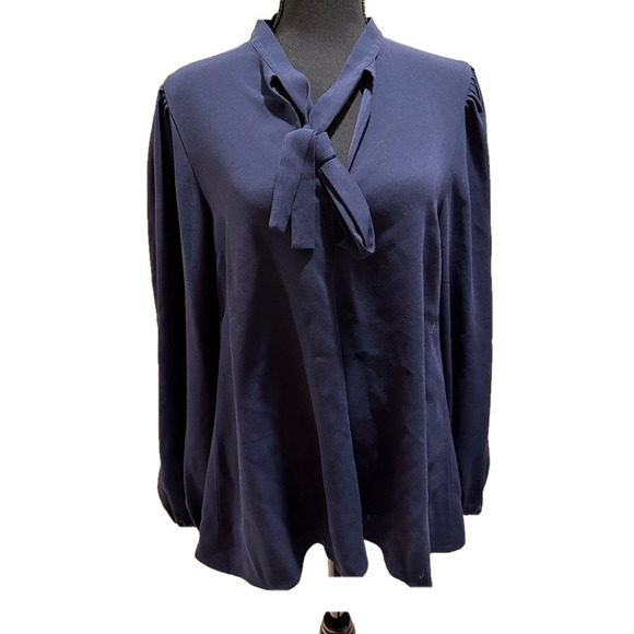 Elizabeth and James Tops - ELIZABETH AND JAMES BLUE LONG BALLOON SLEEVE TOP WITH NECK TIE DETAIL
